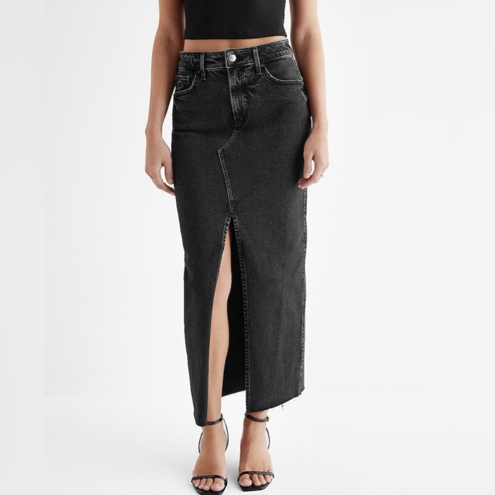 NWT Express Black Denim Maxi Skirt